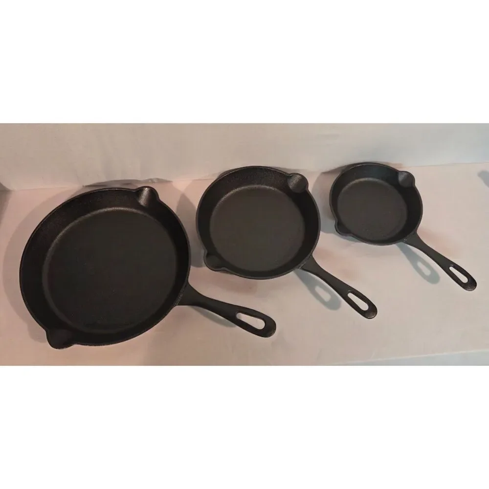 Bohemian 3 Pc Pre-Seasoned Cast Iron Fry Pan Set 6” 8” 10”